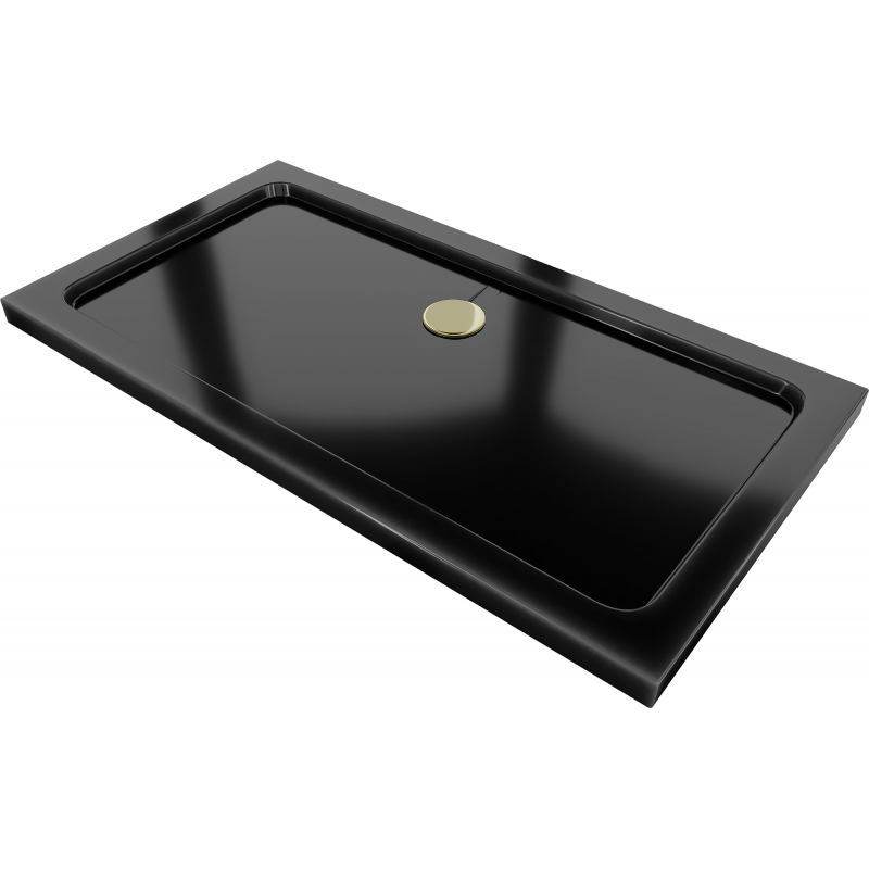 Mexen Flat brodă plat dreptunghiular slim 120 x 70 cm, negru, sifon auriu - 40707012G