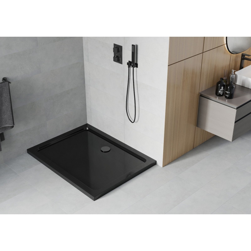 Mexen Flat téglalap alakú, slim, 110 x 70 cm-es zuhanytálca, fekete, fekete szifon - 40707011B