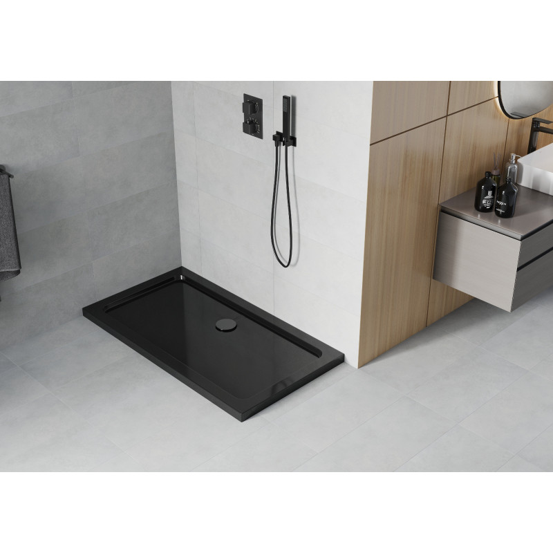 Mexen Flat téglalap alakú slim zuhanytálca 140 x 70 cm, fekete, fekete szifon - 40707014B