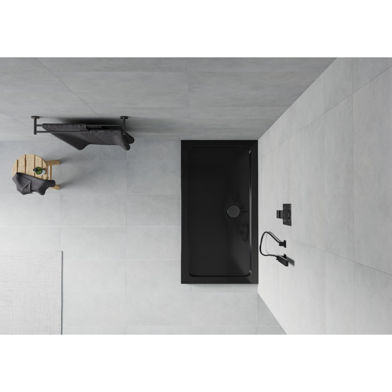 Mexen Flat recepție dreptunghiulară slim 140 x 70 cm, neagră, sifon negru - 40707014B