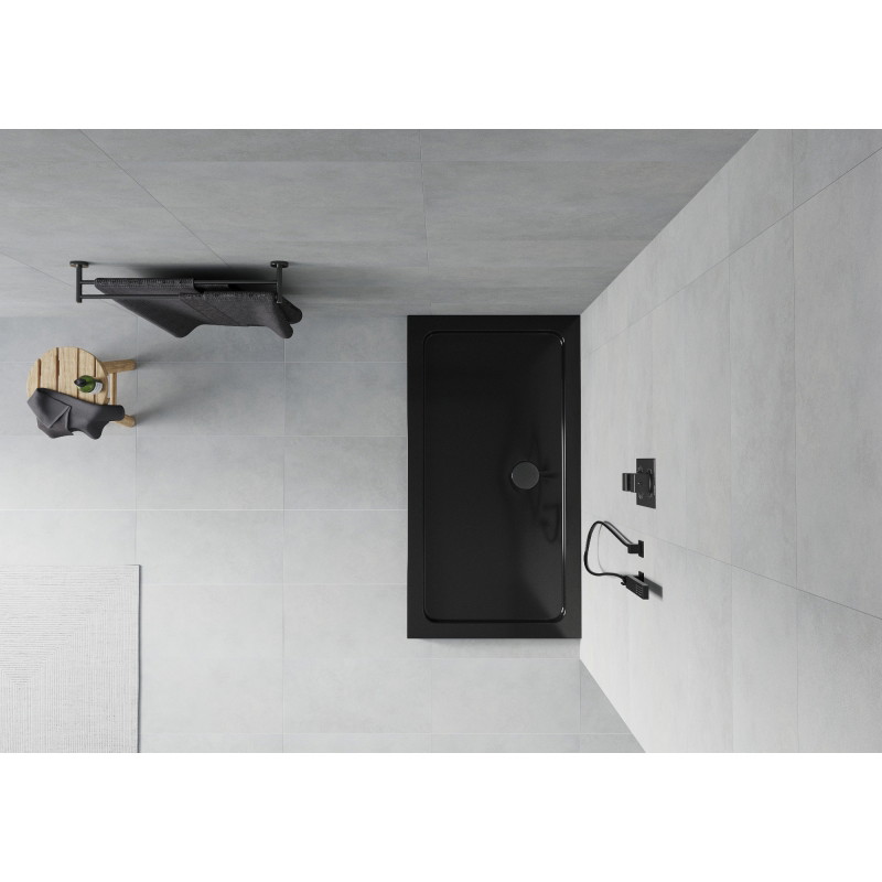 Mexen Flat cadă de duș dreptunghiulară slim 120 x 70 cm, neagră, sifon negru - 40707012B