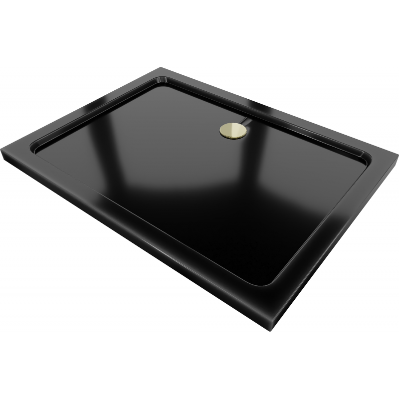Mexen Flat recepție dreptunghiulară slim 90 x 80 cm, negru, sifon auriu - 40708090G