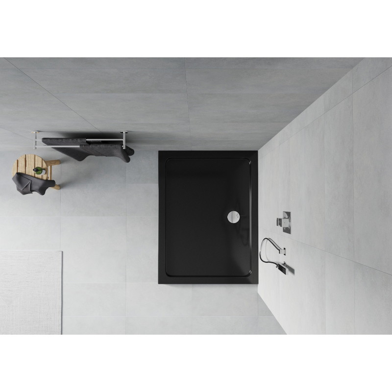 Mexen Flat slim téglalap alakú zuhanytálca 140 x 90 cm, fekete, króm szifon - 40709014