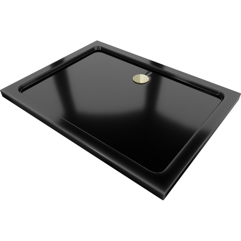 Mexen Flat téglalap alakú slim zuhanytálca 130 x 80 cm, fekete, arany szifon - 40708013G