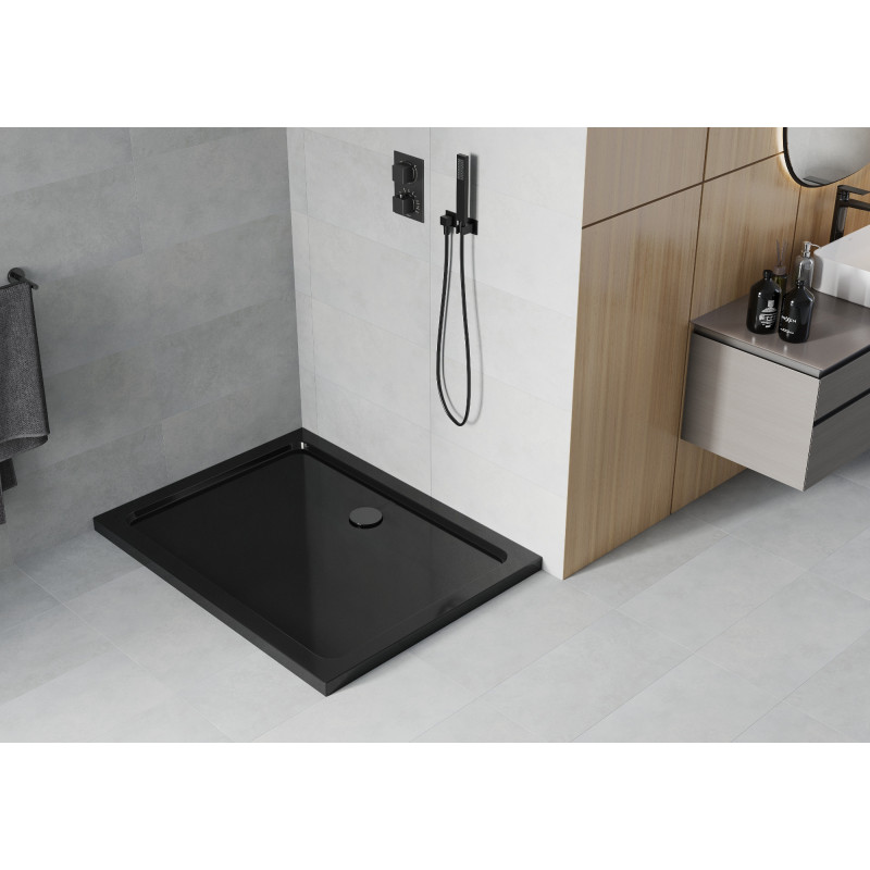 Mexen Flat téglalap alakú slim zuhanytálca 140 x 90 cm, fekete, fekete szifon - 40709014B