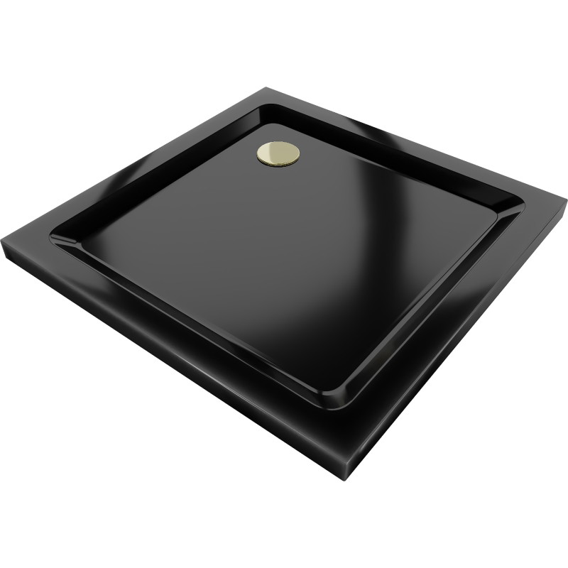 Mexen Flat slim négyzet alakú zuhanytálca 100 x 100 cm, fekete, arany szifon - 40701010G