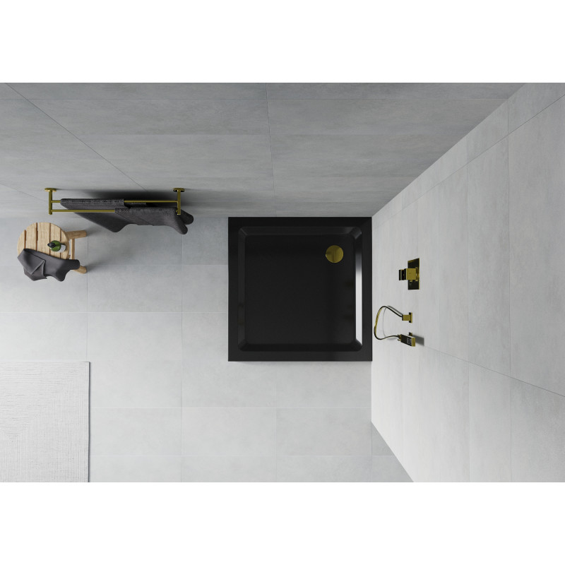Mexen Flat 100 x 100 cm-es slim négyzet alakú zuhanytálca, fekete, arany szifonnal - 40701010G