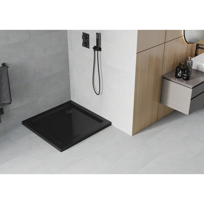Mexen Flat cabină de duș pătrată slim 100 x 100 cm, neagră, sifon negru - 40701010B