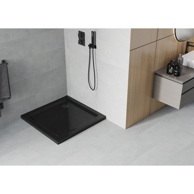 Mexen Flat cabina de duș pătrată subțire 100 x 100 cm, neagră, sifon negru - 40701010B
