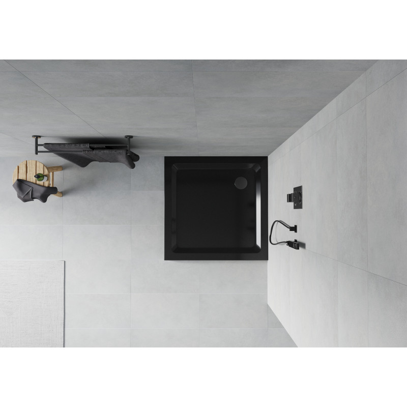Mexen Flat cabină de duș pătrată slim 100 x 100 cm, neagră, sifon negru - 40701010B