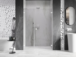 Mexen Lunar-B jobbos kifelé nyíló zuhanyajtó 120 cm, átlátszó, fehér - 832S-120-050-20-00-P