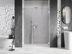 Mexen Lunar-B jobbra nyíló zuhanyajtó, 125 cm, átlátszó, fehér - 832S-125-050-20-00-P