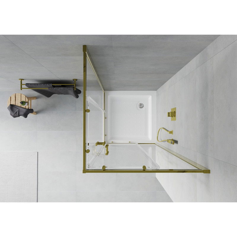 Mexen Rio cabină de duș pătrată 80 x 80 cm, transparentă, aurie + cadă de duș Rio, albă - 860-080-080-50-00-4510