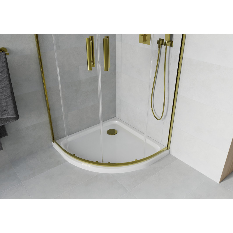 Mexen Rio cabină de duș semicirculară 80 x 80 cm, transparentă, aurie + cadă Flat, albă - 863-080-080-50-00-4110G