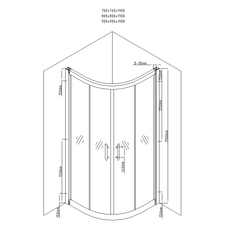 Mexen Rio cabina de duș semirotundă 90 x 90 cm, dungi negre, negru + cadă de duș, alb - 863-090-090-70-20-4710