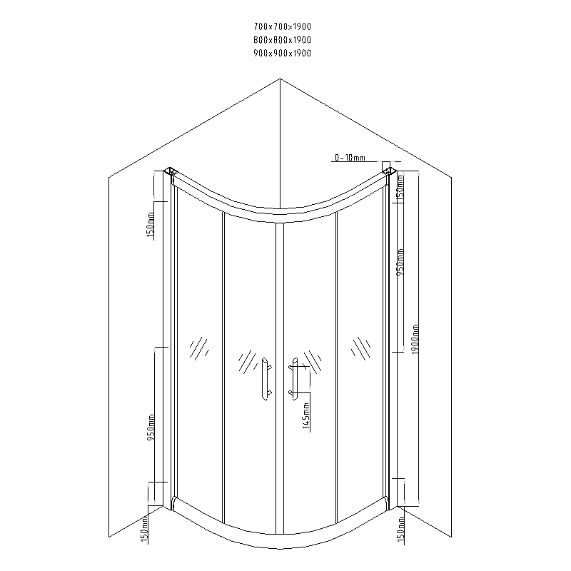 Mexen Rio félkör alakú zuhanykabin 90 x 90 cm, fekete csíkok, fekete + zuhanytálca, fehér - 863-090-090-70-20-4710