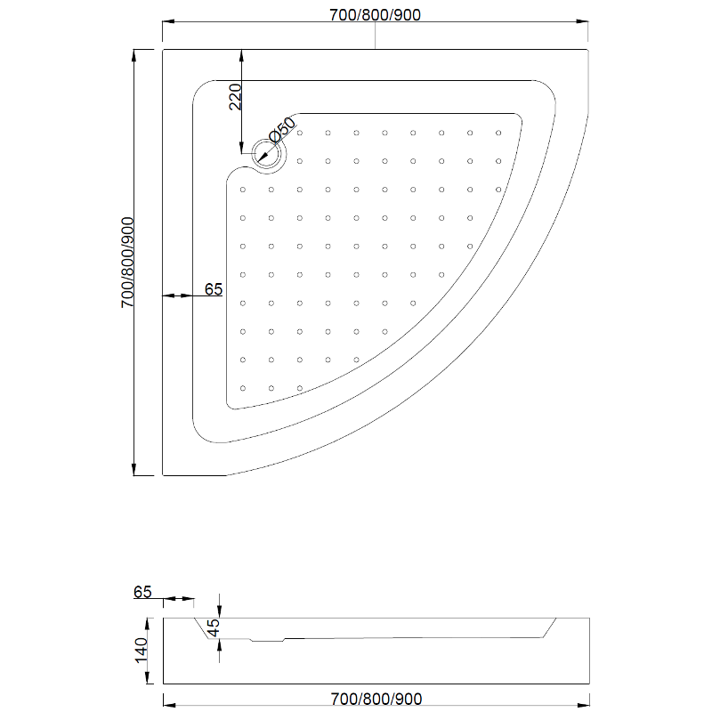 Mexen Rio félkör alakú zuhanykabin 90 x 90 cm, fekete csíkok, fekete + zuhanytálca, fehér - 863-090-090-70-20-4710