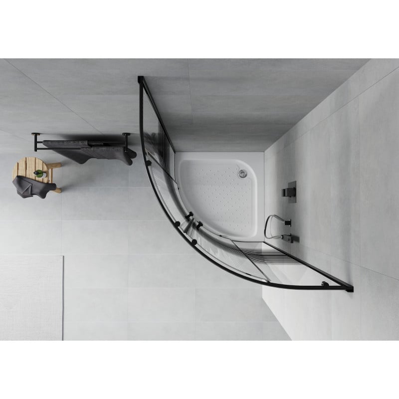 Mexen Rio cabina de duș semirotundă 90 x 90 cm, dungi negre, negru + cadă de duș, alb - 863-090-090-70-20-4710