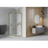 Mexen Rio cabină de duș semicirculară 80 x 80 cm, înghețat, aurie + cadă Flat, albă - 863-080-080-50-30-4110G
