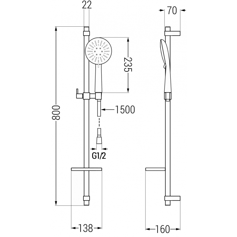 Mexen DQ67 csúszó zuhanyrendszer, fekete - 785674581-70