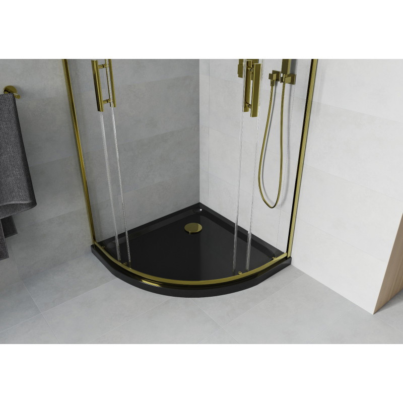 Mexen Rio 80 x 80 cm félköríves zuhanykabin, átlátszó, arany + Flat fekete zuhanytálca - 863-080-080-50-00-4170G