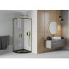Cabina de duș semirotundă Mexen Rio 90 x 90 cm, transparentă, aurie + cadă Flat, neagră - 863-090-090-50-00-4170G