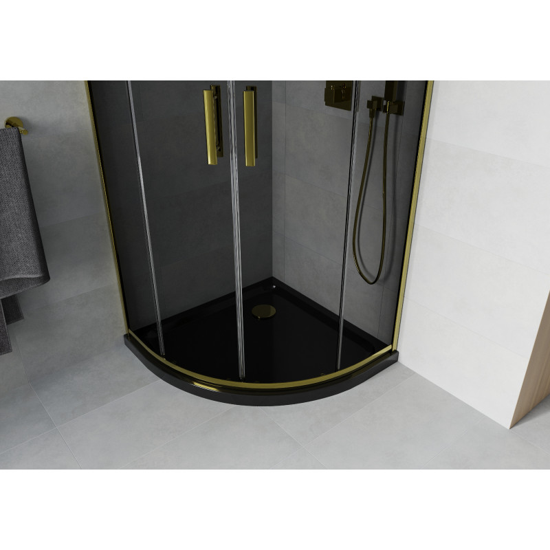 Mexen Rio cabină de duș semicirculară 80 x 80 cm, grafit, auriu + cădiță Flat, negru - 863-080-080-50-40-4170G