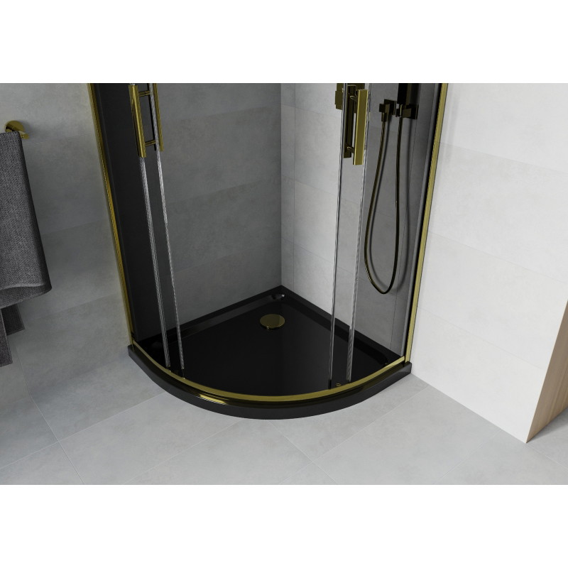 Mexen Rio cabină de duș semirotundă 80 x 80 cm, grafit, auriu + cadă Flat, negru - 863-080-080-50-40-4170G