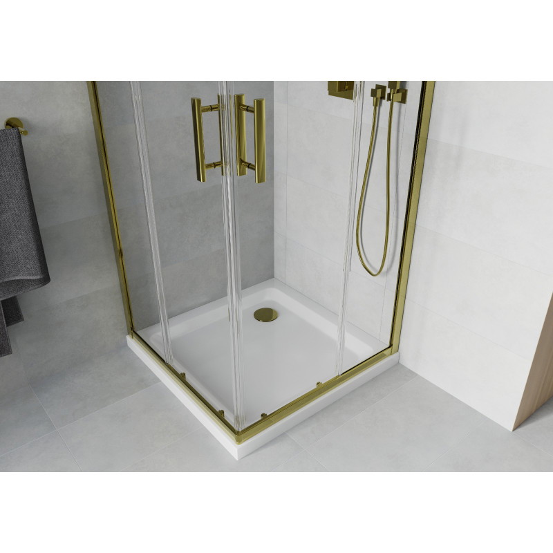 Mexen Rio 70 x 70 cm-es, átlátszó, arany négyszögletes zuhanykabin + Flat, fehér zuhanytálca - 860-070-070-50-00-4010G