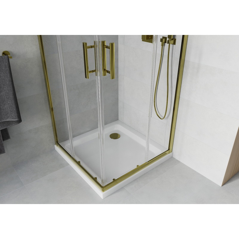 Mexen Rio cabină de duș pătrată 70 x 70 cm, transparentă, aurie + cadă plată, albă - 860-070-070-50-00-4010G