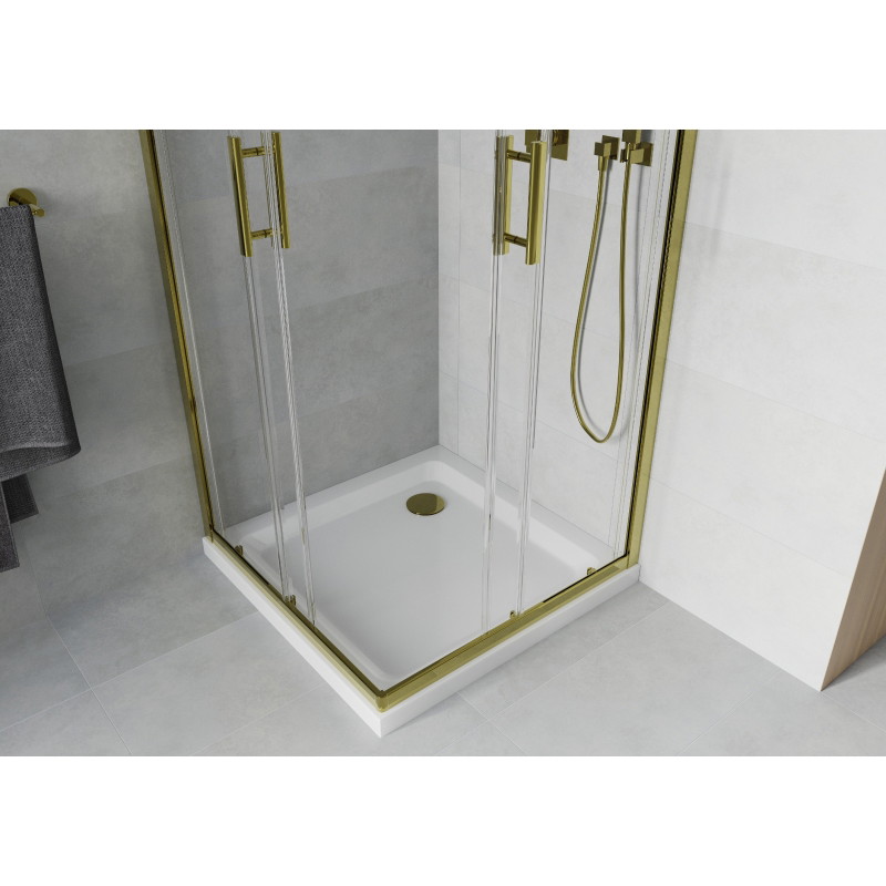 Mexen Rio cabină de duș pătrată 70 x 70 cm, transparentă, aurie + cadă plată, albă - 860-070-070-50-00-4010G