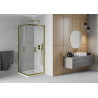 Mexen Rio cabina de duș pătrată 70 x 70 cm, transparentă, aurie + cădiță Flat, albă - 860-070-070-50-00-4010G