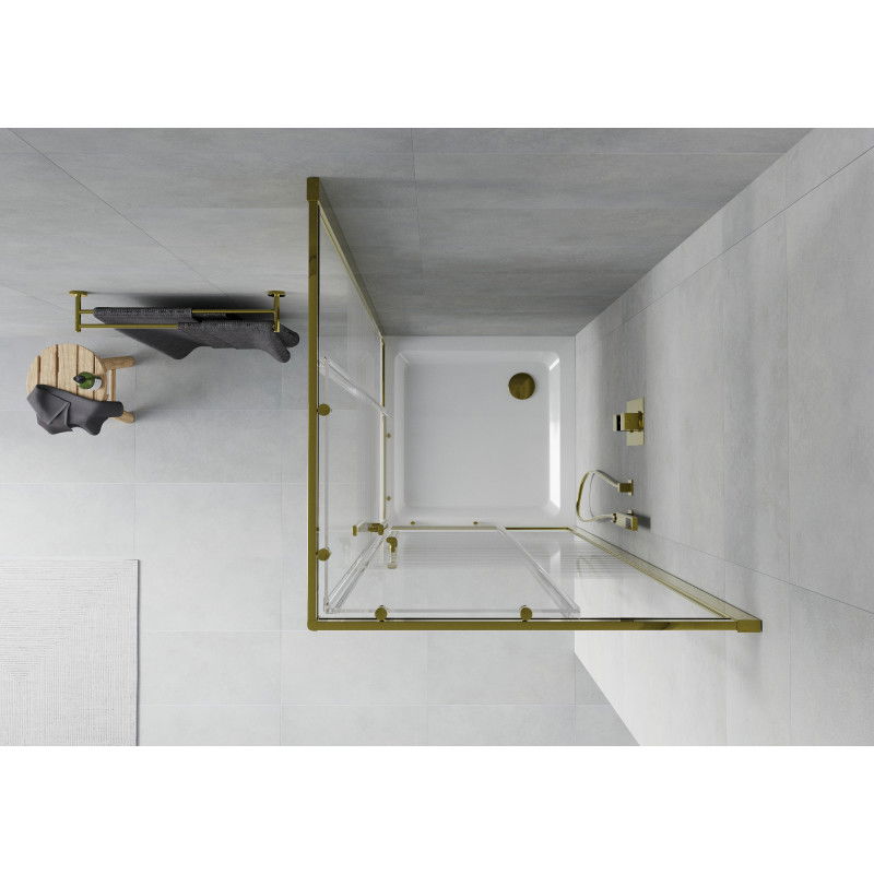 Mexen Rio cabina de duș pătrată 70 x 70 cm, dungi albe, auriu + cadă Flat, alb - 860-070-070-50-20-4010G