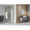 Mexen Rio cabină de duș pătrată 80 x 80 cm, Dungi, Aurie + cadă de duș Flat, Albă - 860-080-080-50-20-4010G