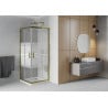 Cabină de duș pătrată Mexen Rio 80 x 80 cm, dungi albe, auriu + cădiță Flat, alb - 860-080-080-50-20-4010G