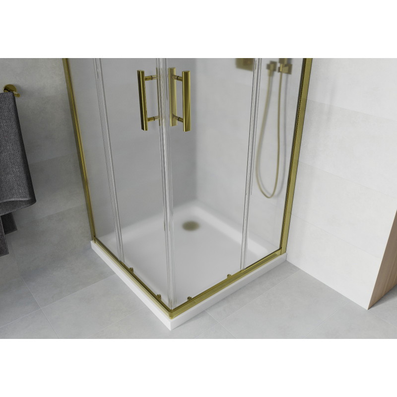 Mexen Rio cabină de duș pătrată 70 x 70 cm, geam mat, auriu + cadă de duș Flat, alb - 860-070-070-50-30-4010G