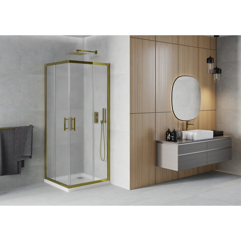 Mexen Rio cabină de duș pătrată 70 x 70 cm, geam mat, auriu + cadă de duș Flat, alb - 860-070-070-50-30-4010G