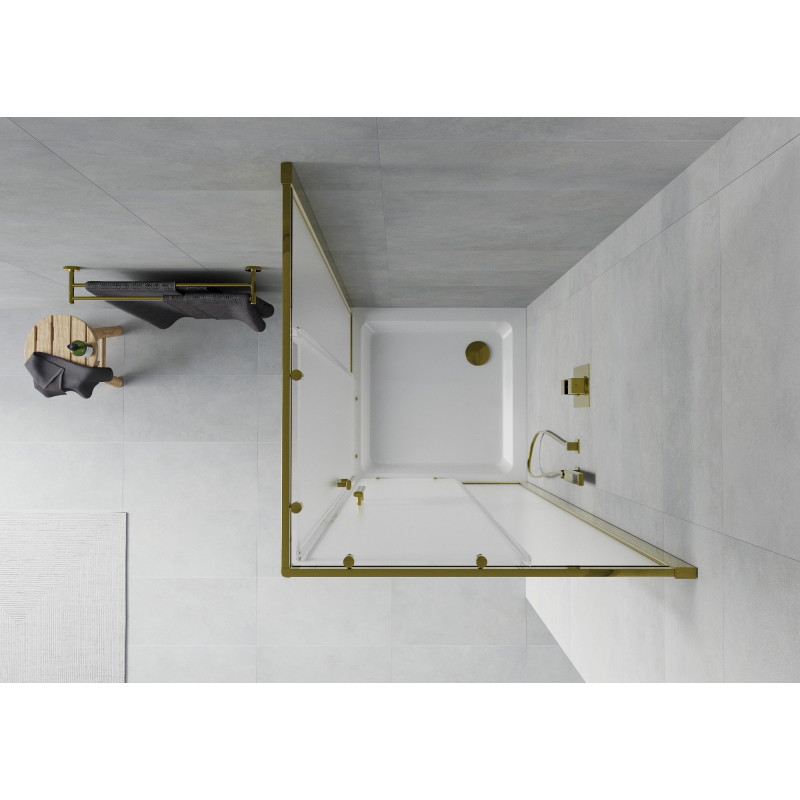 Mexen Rio cabina de duș pătrată 80 x 80 cm, înghețată, aurie + cadă Flat, albă - 860-080-080-50-30-4010G