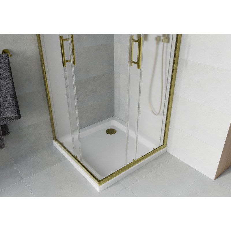 Mexen Rio cabina de duș pătrată 80 x 80 cm, mat, aurie + cadă de duș Flat, alb - 860-080-080-50-30-4010G