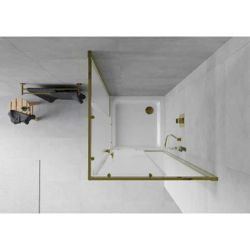 Mexen Rio cabina de duș pătrată 90 x 90 cm, geam mat, auriu + cadă de duș Flat, albă - 860-090-090-50-30-4010G