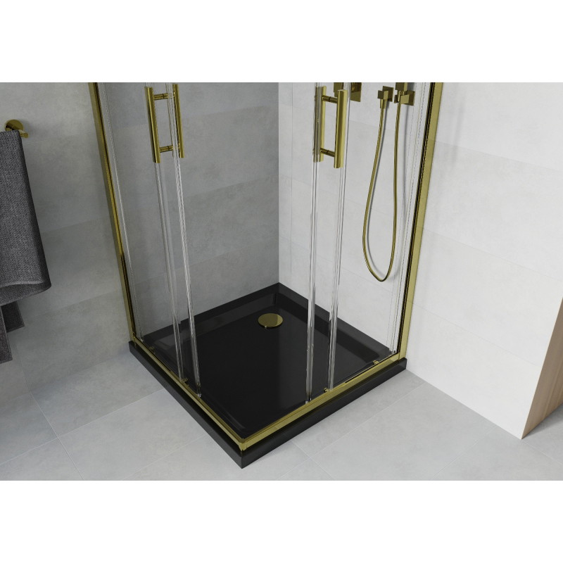 Mexen Rio 80 x 80 cm-es négyzet alakú zuhanykabin, átlátszó, arany + Flat zuhanytálca, fekete - 860-080-080-50-00-4070G