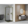 Mexen Rio cabină de duș pătrată 90 x 90 cm, transparentă, aurie + cadă de duș Flat, neagră- 860-090-090-50-00-4070G