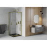 Mexen Rio Cabină de duș pătrată 90 x 90 cm, transparent, auriu + cadă de duș Flat, neagră - 860-090-090-50-00-4070G