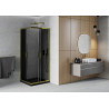 Mexen Rio cabina de duș pătrată 90 x 90 cm, grafit, aurie + cadă de duș Flat, negru - 860-090-090-50-40-4070G