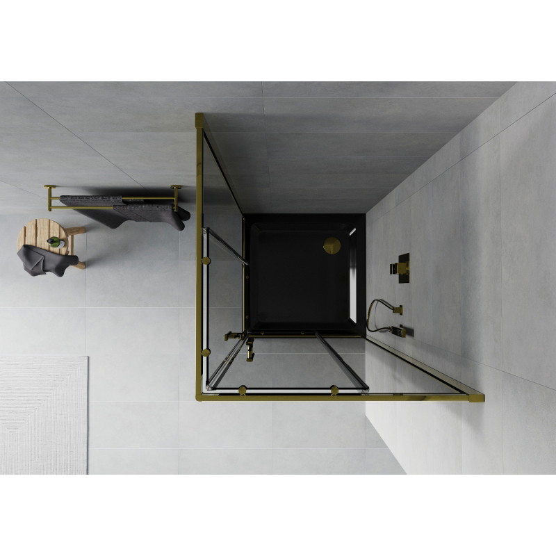Mexen Rio cabină de duș pătrată 90 x 90 cm, grafit, aurie + cadă Flat, neagră - 860-090-090-50-40-4070G