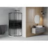 Cabină de duș semicirculară Mexen Rio 90 x 90 cm, benzi negre, neagră + cadă Flat, alb - 863-090-090-70-20-4110B