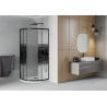 Cabină de duș semicirculară Mexen Rio 90 x 90 cm, benzi negre, neagră + cadă Flat, alb - 863-090-090-70-20-4110B