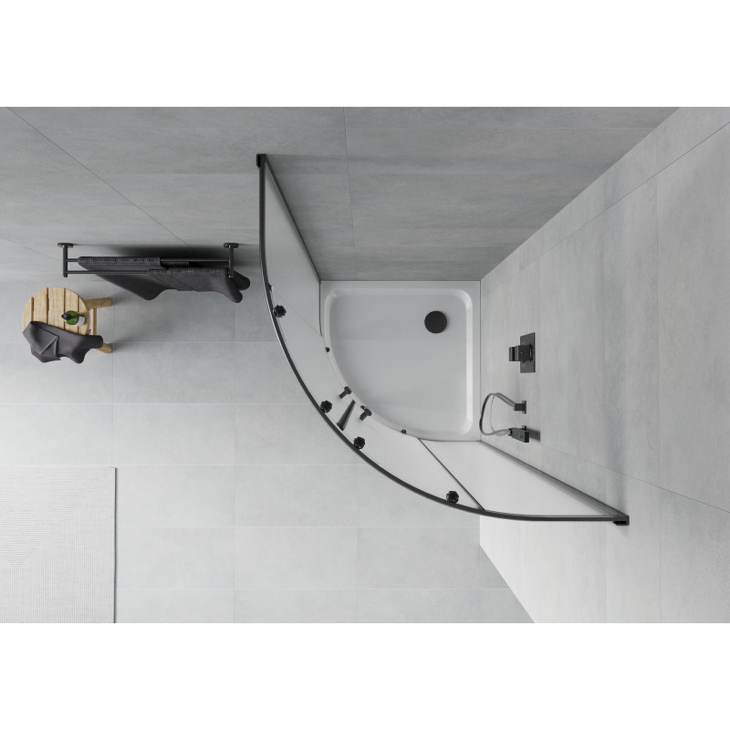 Mexen Rio cabină de duș semirotundă 80 x 80 cm, mat, negru + cadă Flat, alb - 863-080-080-70-30-4110B