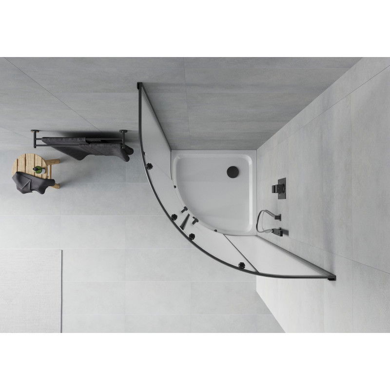 Mexen Rio cabina de duș semicirculară 90 x 90 cm, mat, negru + cadă Flat, alb - 863-090-090-70-30-4110B