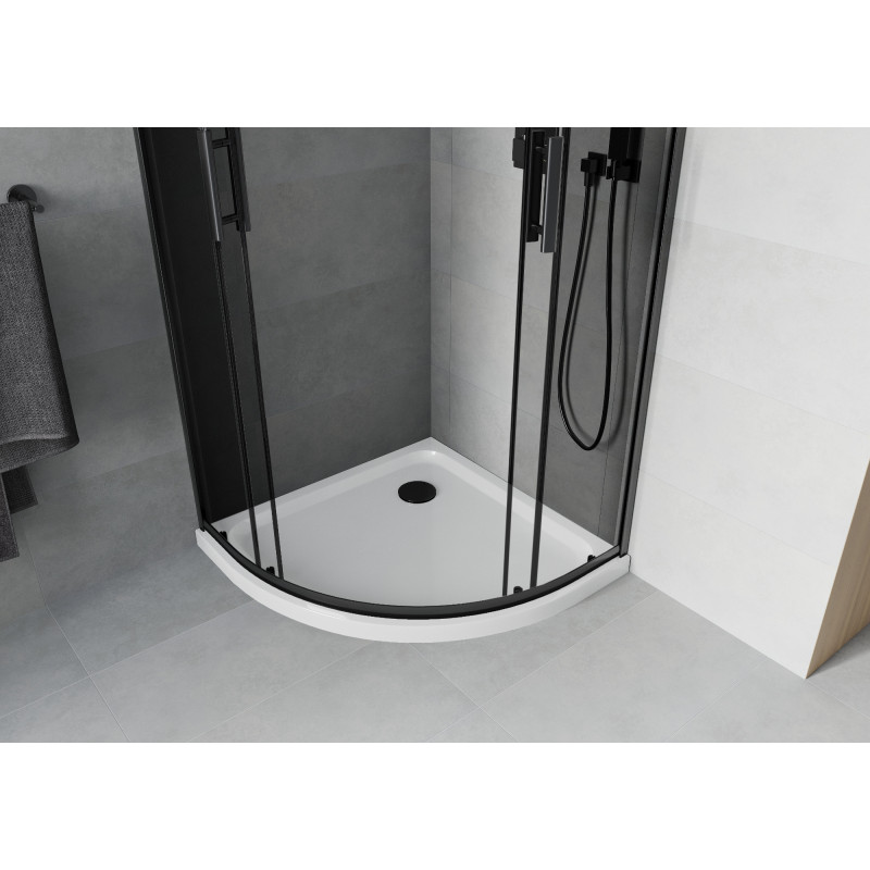Mexen Rio Cabină de duș semirotundă 80 x 80 cm, grafit, negru + cadă Flat, alb - 863-080-080-70-40-4110B